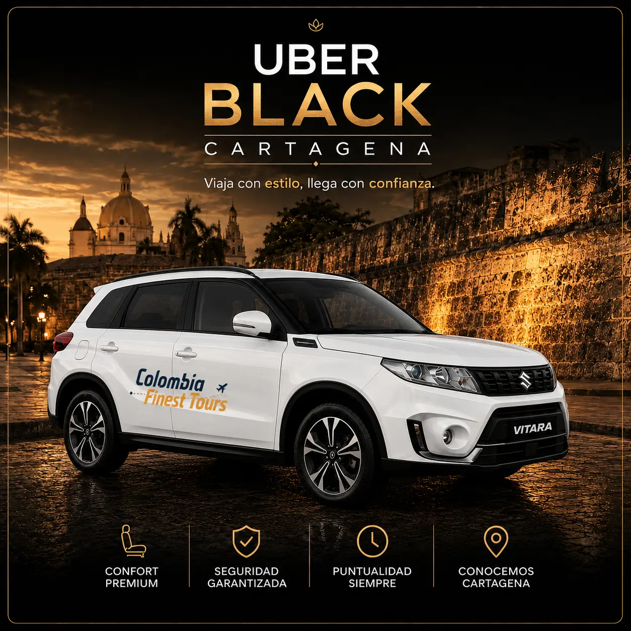 Transporte privado Uber Black de Colombia Finest Tours en Cartagena